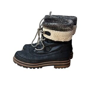 Maurices Womens Black Winter Boots Faux Shearling Knit Collar Lace Up Size 6.5M